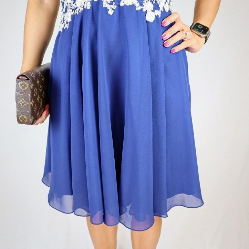 Faviana Navy Blue Lace Lace Bodice Dress $298 NWOT - Picture 4 of 10